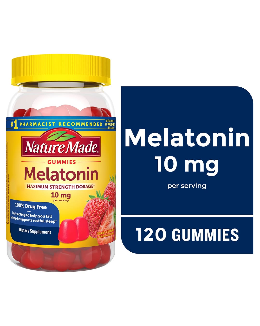 Nature Made Melatonin 10mg Per Serving Melatonin Gummies, 100% Drug Free Sleep Aid, 120 Ct