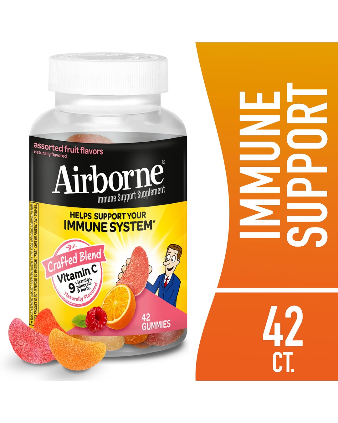Airborne 750mg Vitamin C Immune Support Gummies, Multivitamin Supplement, Assorted Fruit Flavor, 42 Ct
