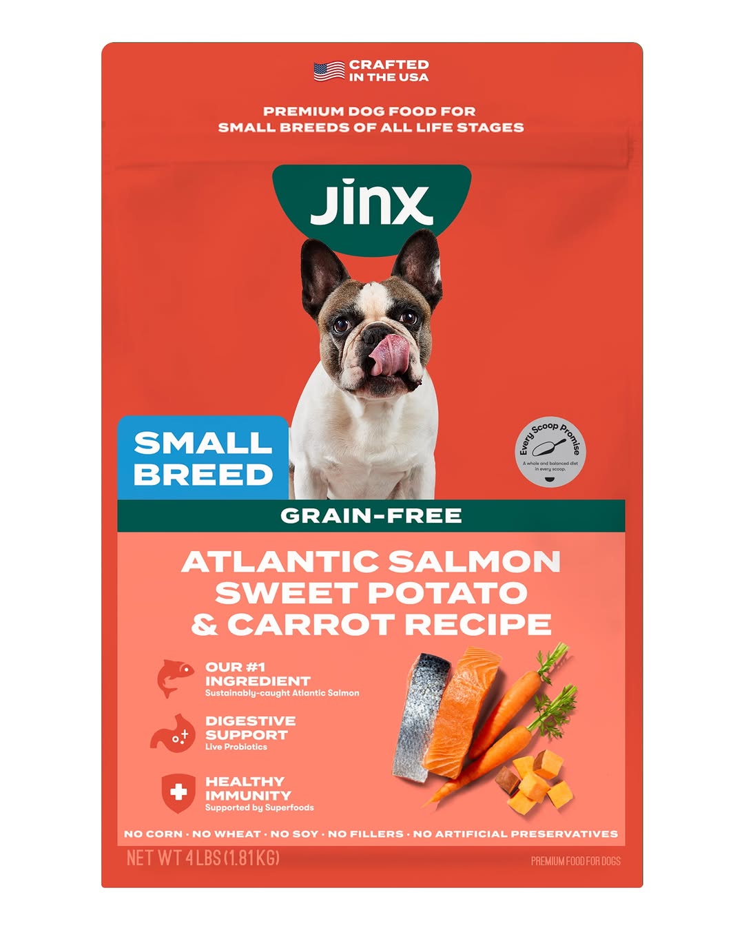 Jinx Small Breed Sweet Potato, & Carrot Dry Dog Food, Grain Free, 4 Lb Bag