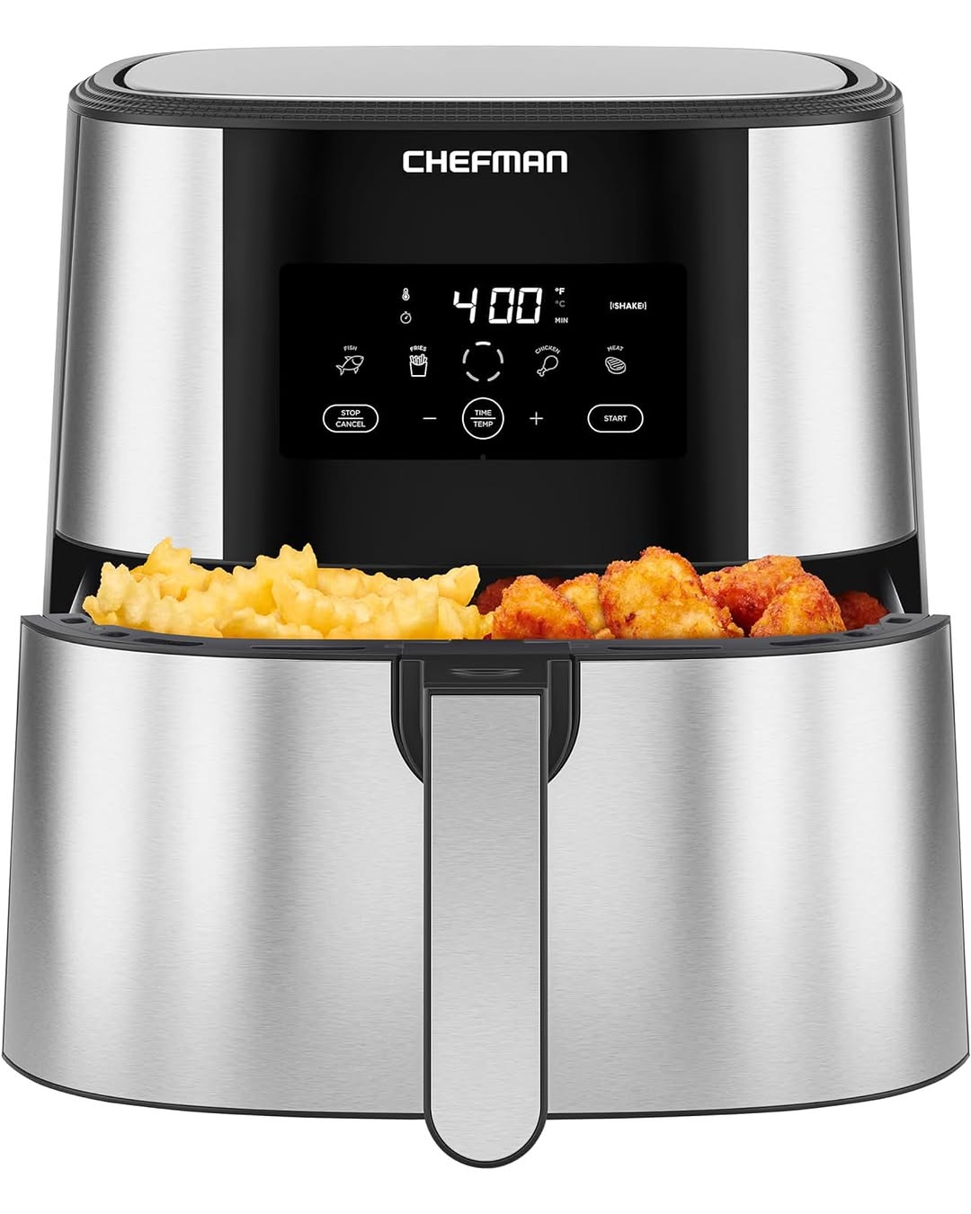 Chefman Turbofry Air Fryer With Basket Divider, 8 Qt Capacity - Stainless Steel, New