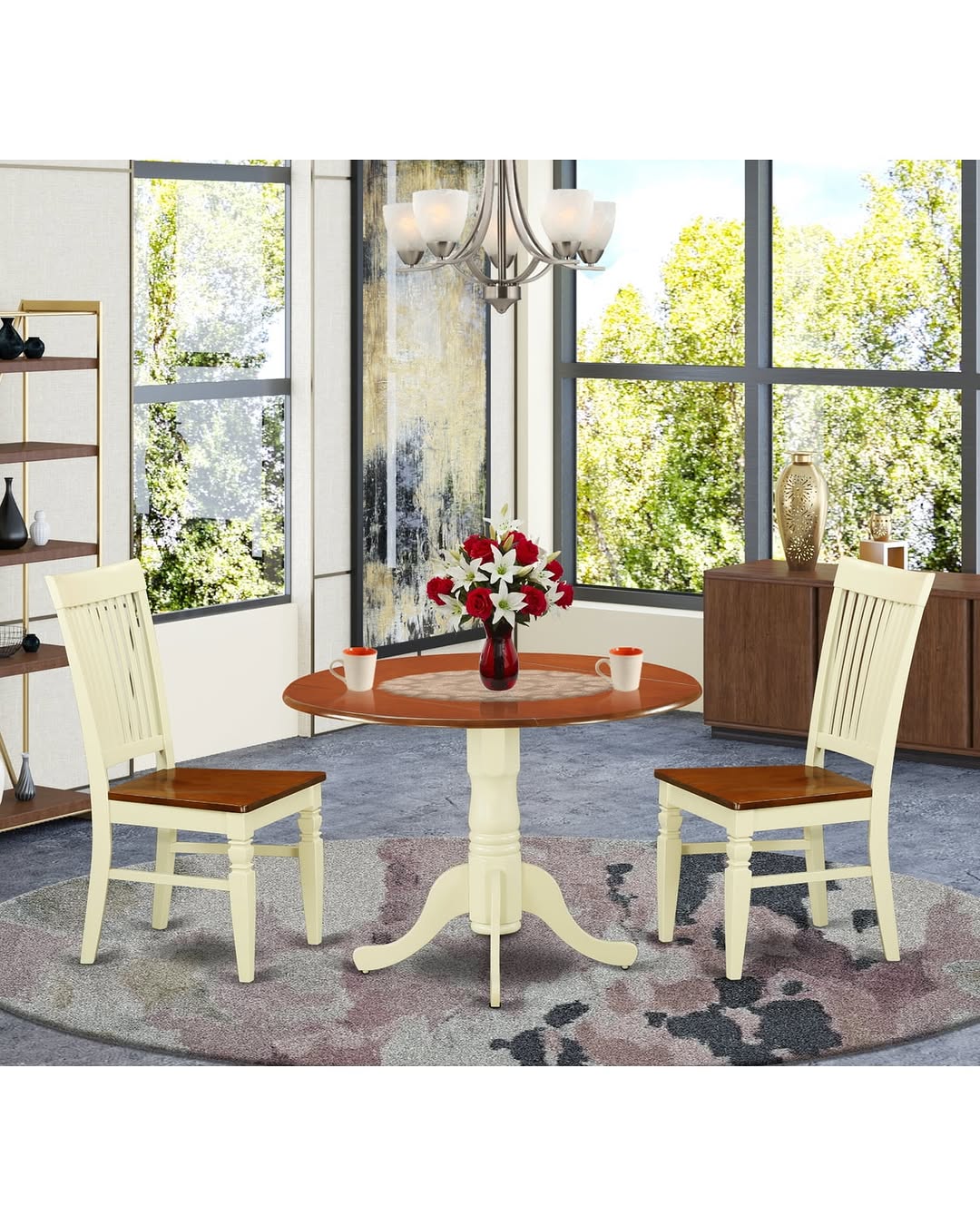 Kitchen Dining Table Set Buttermilk Cherry Wood Chairs-color:buttermilk,material:wood