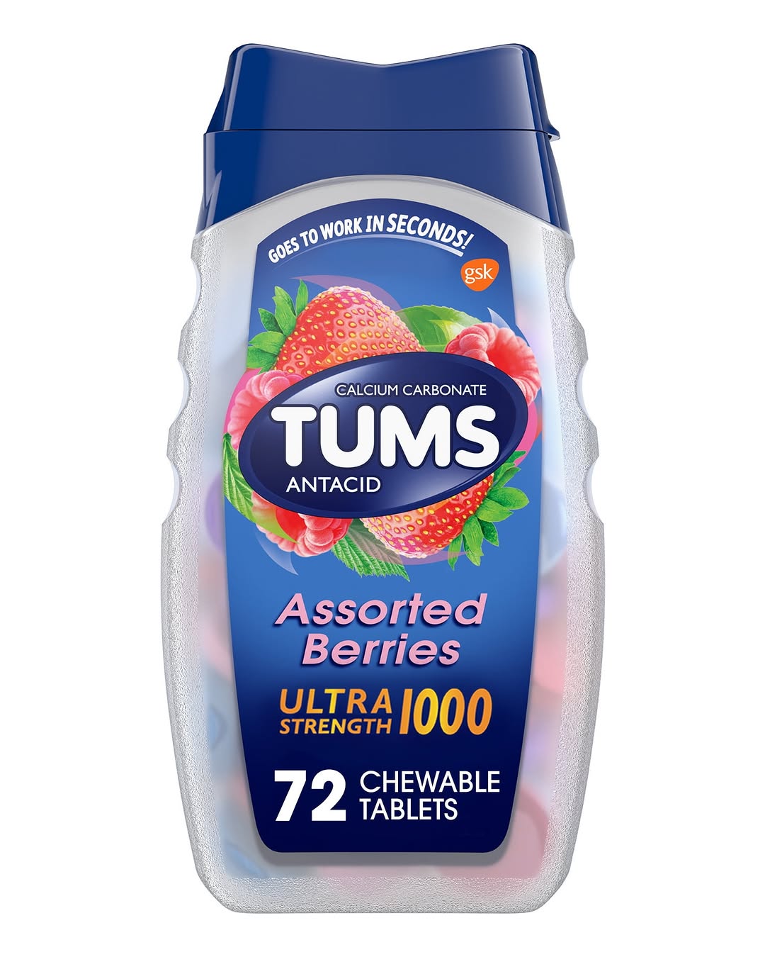 Tums Ultra Strength Heartburn Relief Chewable Antacid Tablets, Berry, 72 Count