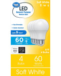 Great Value A19 Led Light Bulbs, 60w Equivalent, Soft White, General Purpose, 9 Year, 4 Pack