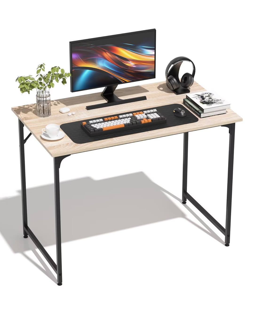 Yrllensdan Computer Desk With Metal Frame, Office Desk For Home Office, Modern Simple Style Writing Desk, 40 Inchs, Adju