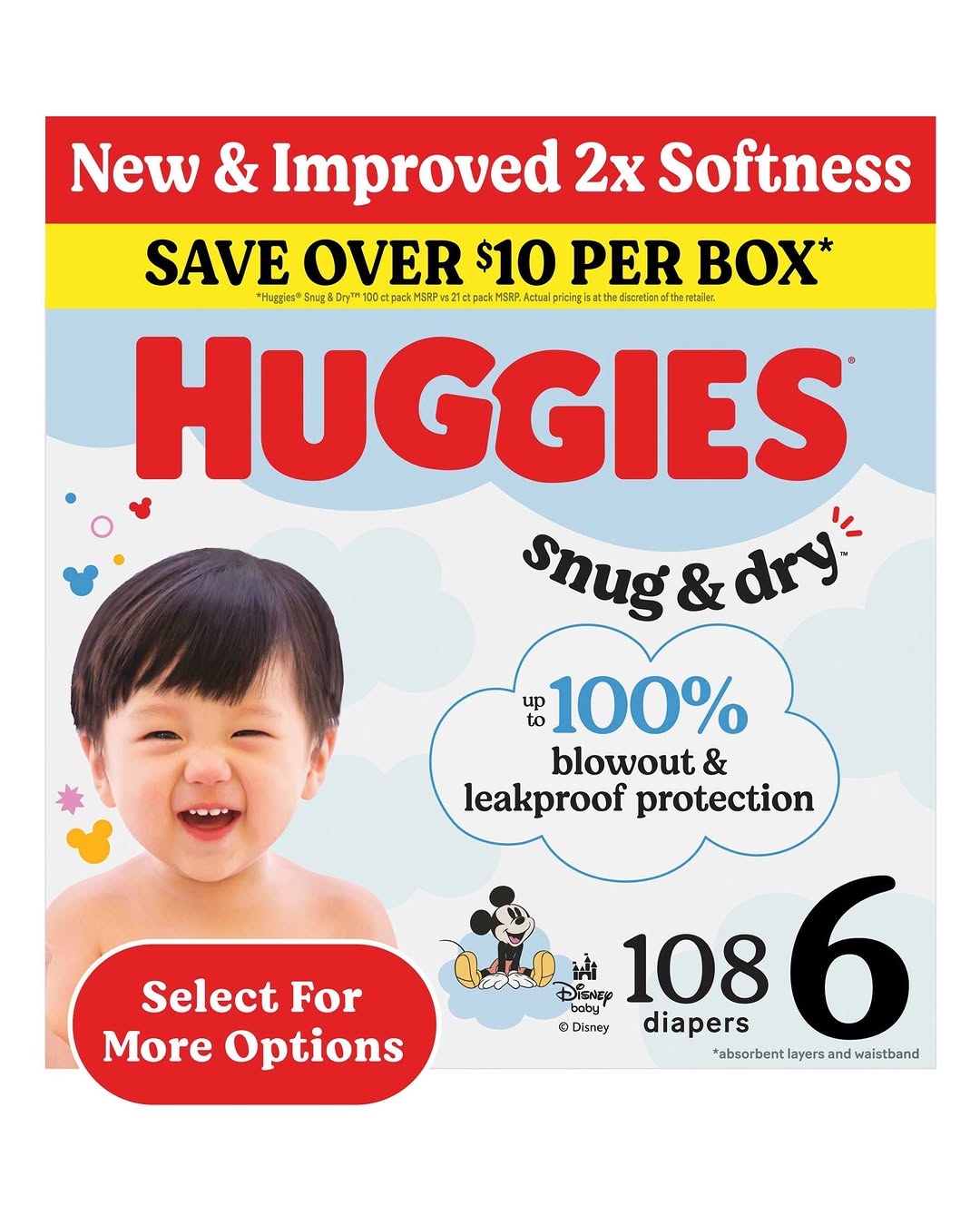 Huggies Snug & Dry Baby Diapers, Size 6 (35+ Lbs), 108 Count (select For More)