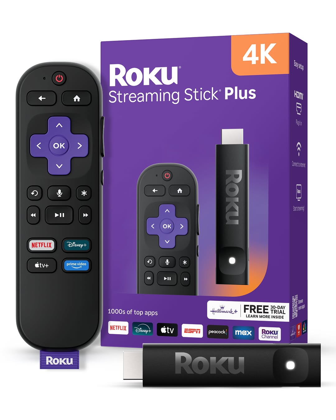 Roku Streaming Stick Plus 2025 - 4k & Hdr Roku Streaming Device For Tv With Voice Remote - Free & Live Tv