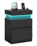 Vasagle Nightstand With Power Outlets, Sliding Lid, Modern Bedside Table With Led Lights, End Table, 2 Drawers, 15.7 X 1