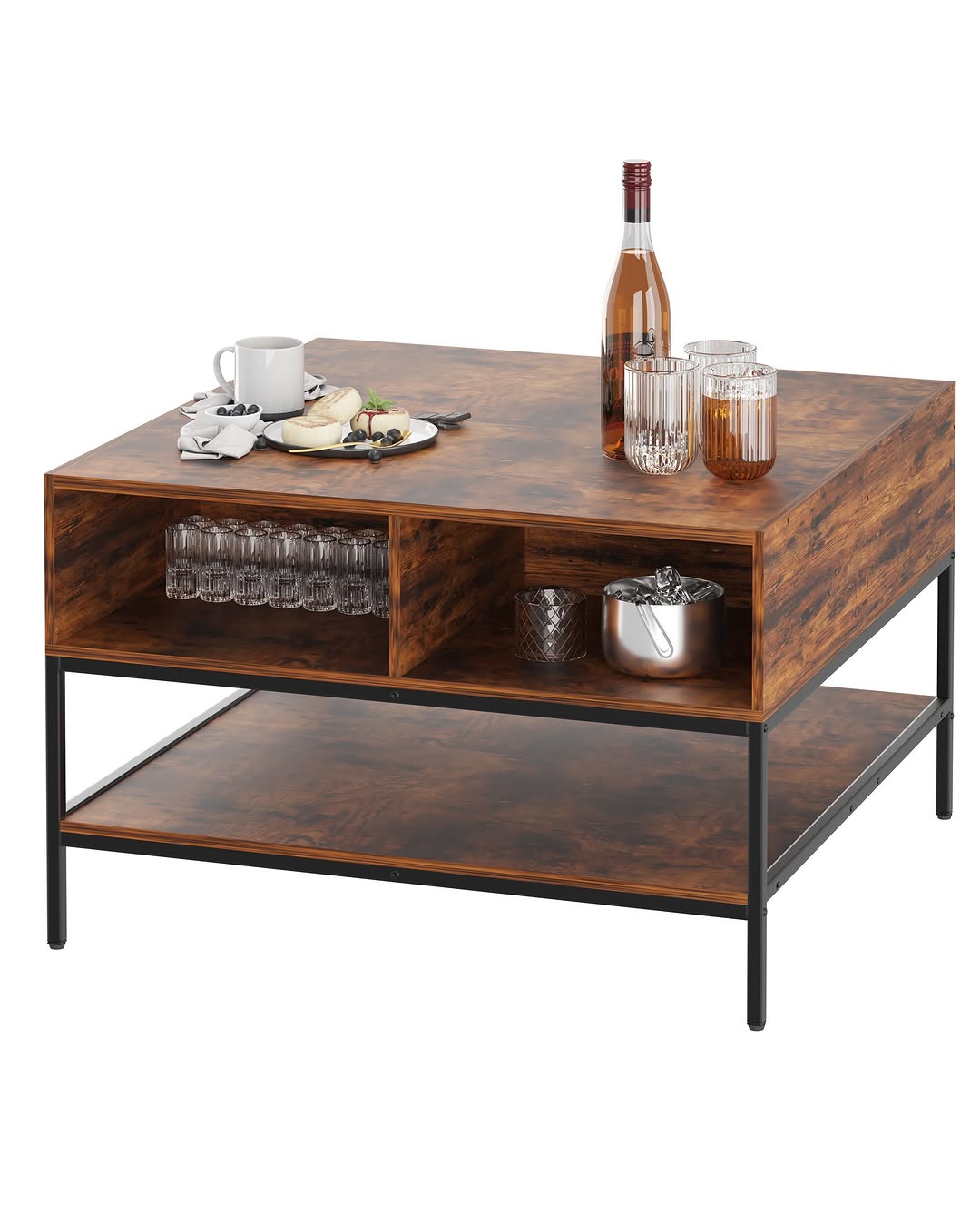 Wooden Coffee Tables, Farmhouse Flip Top Coffee Table With Storage - 31.5" Rustic Wood Grain Table, Hidden Storage Compa