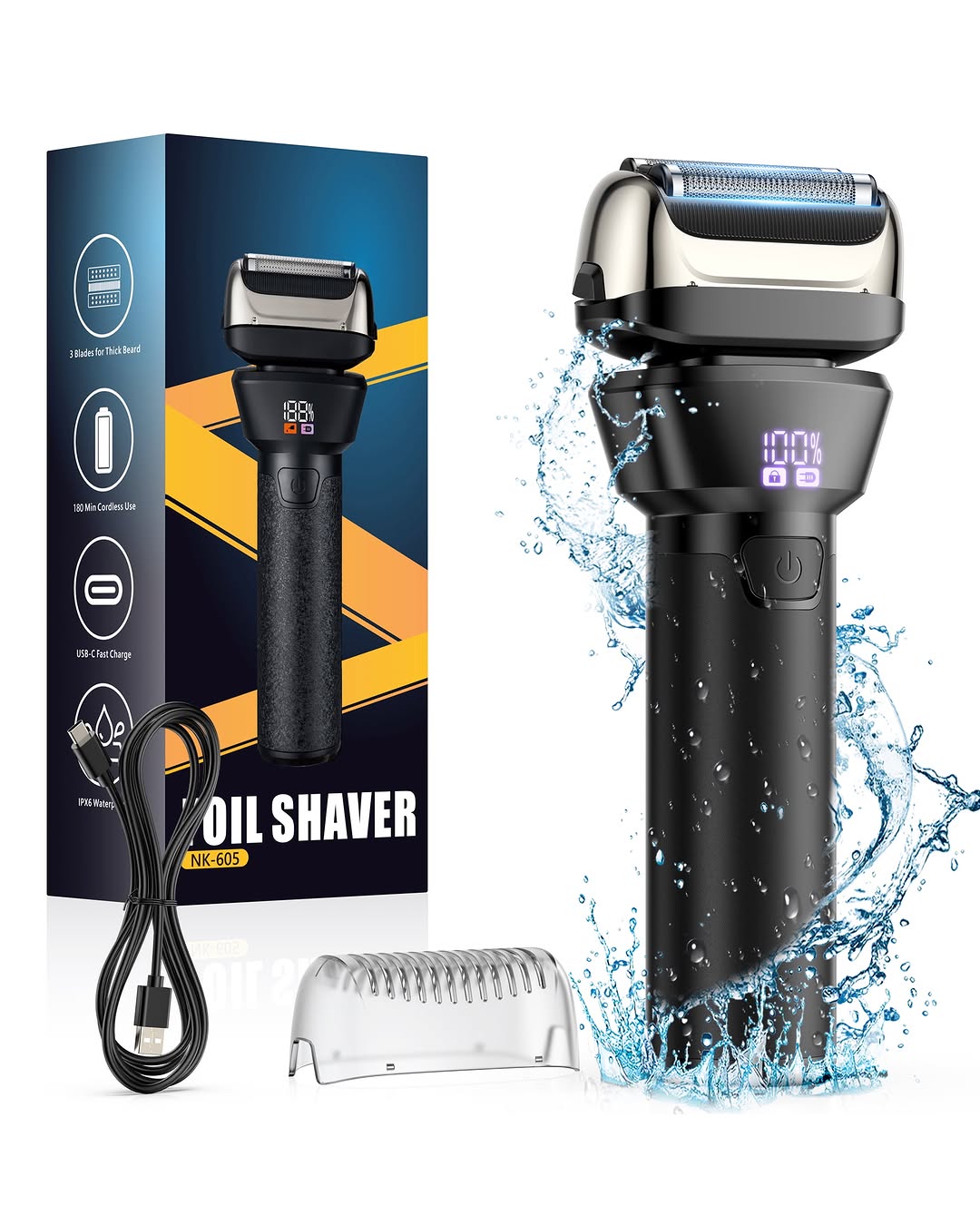 Scootworks Electric Razor, Rechargeable Wet And Dry Electric Shaver, Ipx7 Waterproof Foil Shaver With 4d Flex Floating H