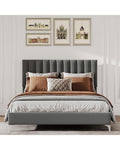 Queen Size Platform Bed Frame With Fabric Upholstered Headboard,wooden Slats Support, Fully Upholstered Mattress Foundat