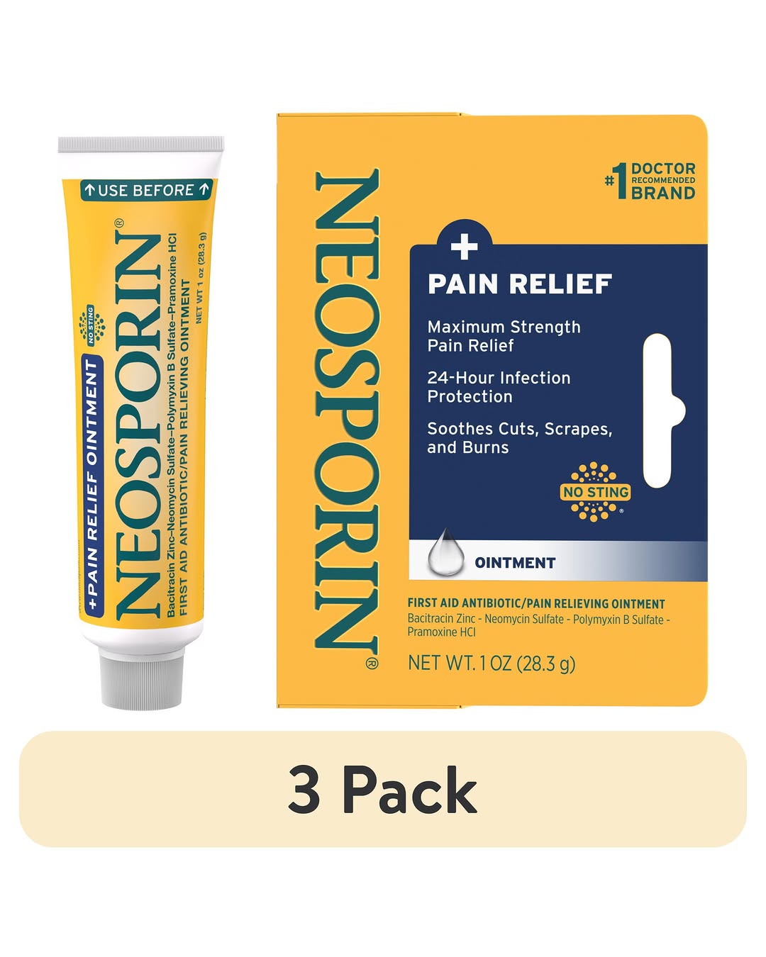 (3 Pack) Neosporin + Pain Relief First Aid Ointment, 1 Oz