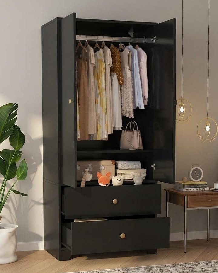 71" Armoire Wardrobe Closet With 2 Doors, Adjustable Shelves And Hanging Rod, Clothing Storage Cabinet Closet For Bedroo