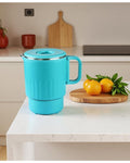 Foldable Handle Small Electric Water Kettle 27 Ounce Blue, 304 Stainless Steel Portable Travel Boiler For Office, Campin