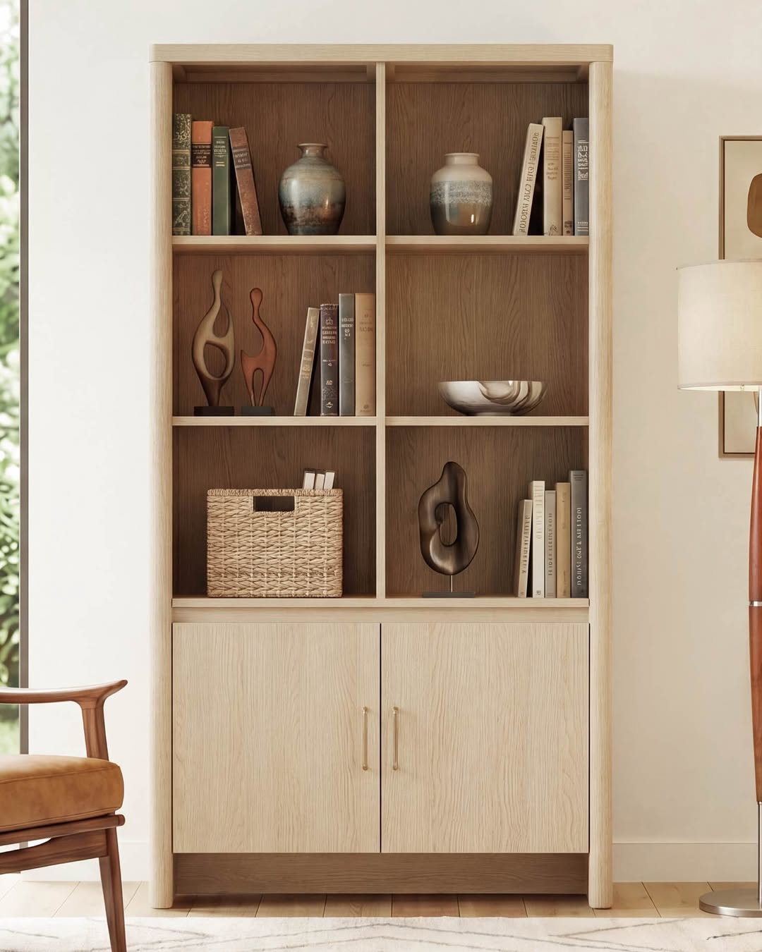 Spruce & Spring 59.3" Tall Bookshelf With Storage, 2-door 6-cube Library Bookcase With Adjustable Shelves, Modern Cabine