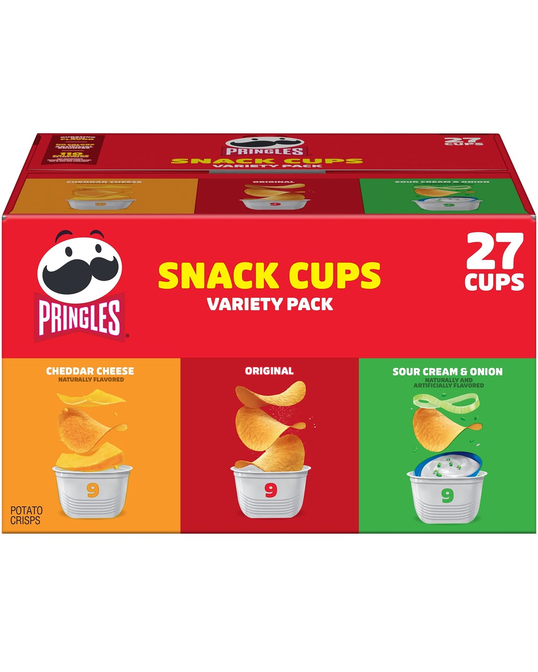 Pringles Potato Crisps Chips, Lunch Snacks, Snack Cups, Variety Pack, 19.3oz Box (27 Cups)