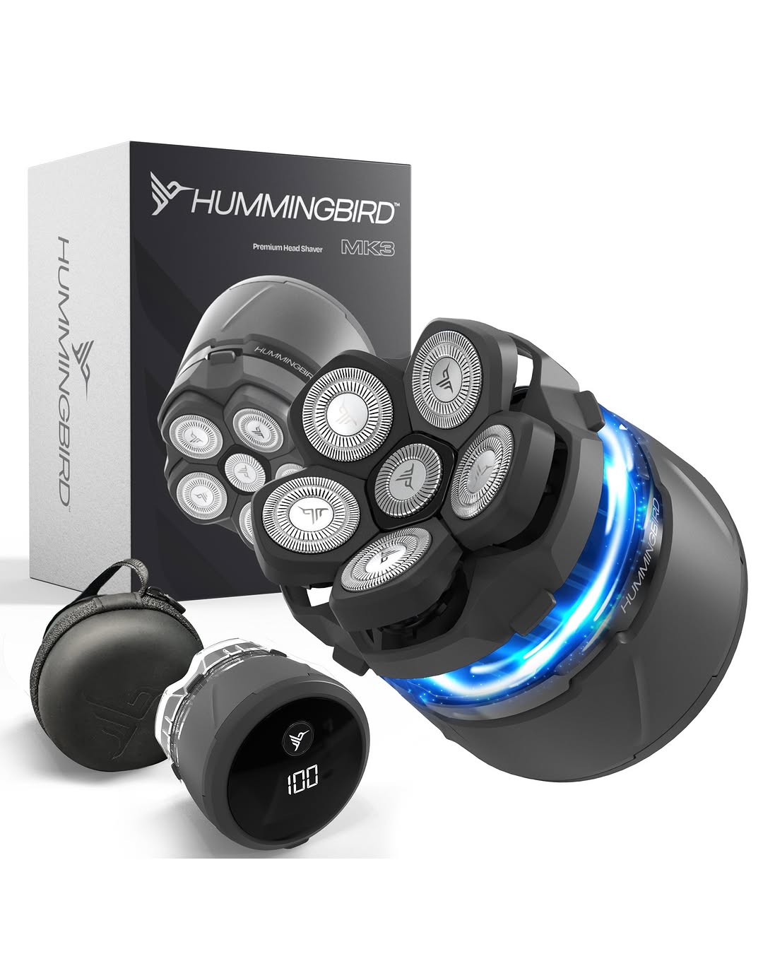Hummingbird Mk3 Stealth Edition Electric Head Shaver, 6-blade Rotary Razor, Black